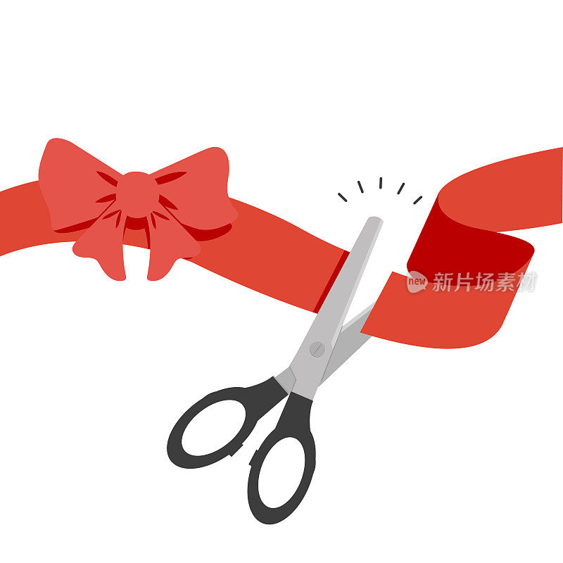 black scissors with Cutting  Red ribbon